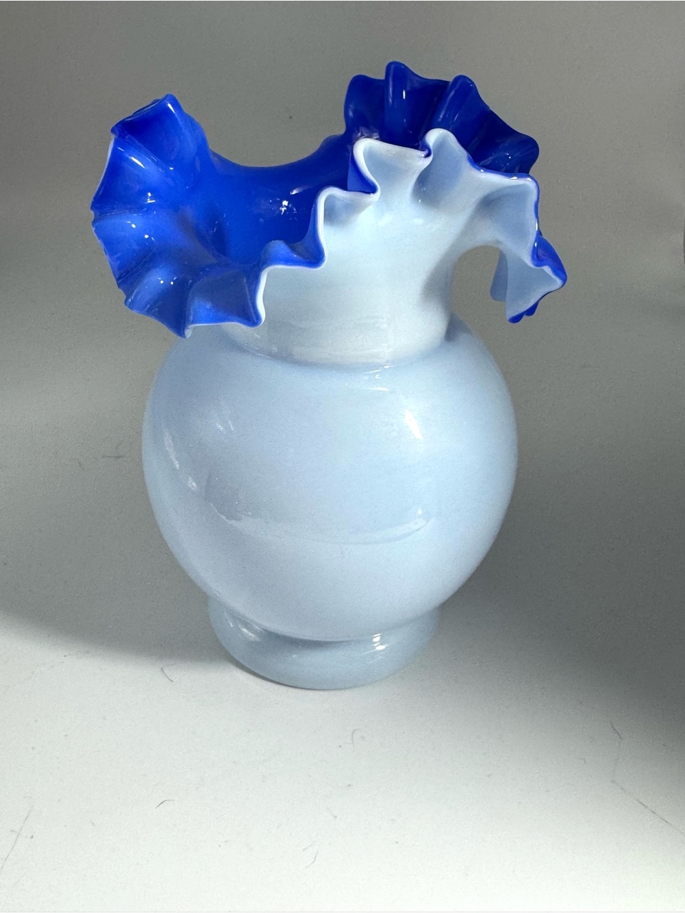 Vintage Hand blown Cobalt Blue White Cased Vase